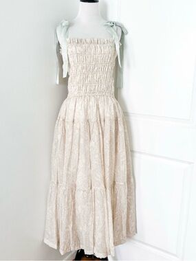 En Saison Cream Maxi Dress with Pale Blue Tie Straps